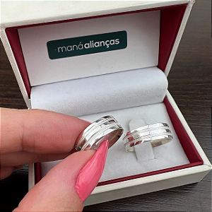 Par de aliança Prata  premium  frisos diamantados   25FD
