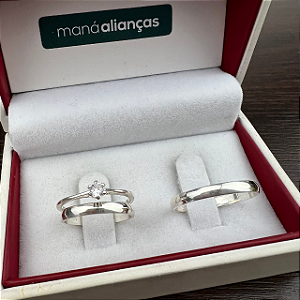 Para de aliança  Prata   tradicional 2mm + solitáro   cód. 07N