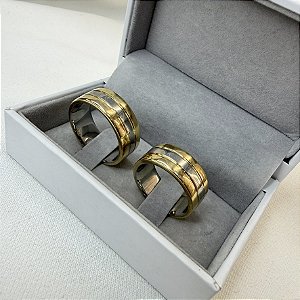Par de Alianças Quadrada 8mm em Moeda Antiga bodas