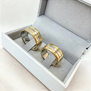 Par de Alianças Quadrada 8mm em Moeda Antiga bodas