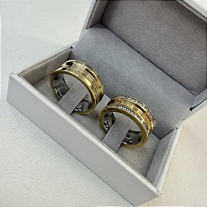 Par de Alianças Bvlgari 8mm em Moeda Antiga pedras toda volta