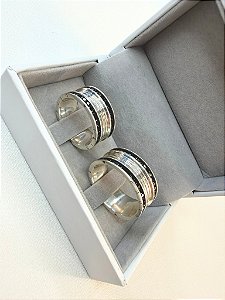 Par Aliança Prata Estilo Bvulgari Cravejada Toda Volta