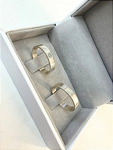 Par Aliança Prata Quadrada 4mm Coração Vazado em Moeda Antiga