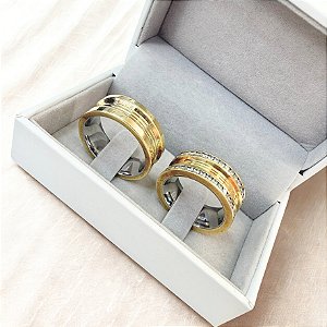 Par de Alianças Bvulgari 8mm em Moeda Antiga pedras toda volta