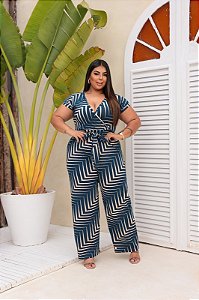 Macacão Longo Pantacourt em Viscolycra Decote em V