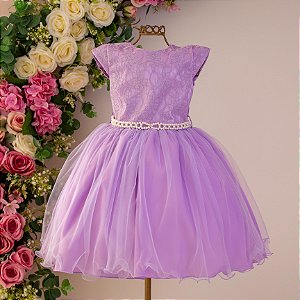 Vestido Lilás Festa Renda Dublada 4 ao 12