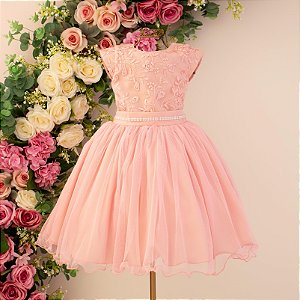 Vestido Inf Juvenil Luxo Bordado Cintura 4 ao 16