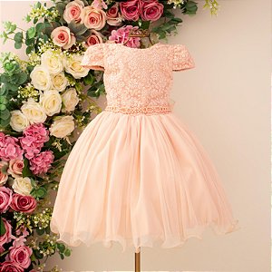 Vestido Salmão Detalhe Renda 4 ao 12