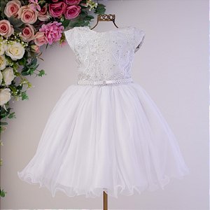 Vestido Infantil Juvenil Paetê Branco 4 ao 16