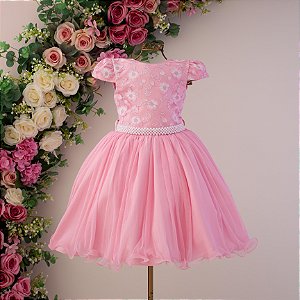 Vestido Infantil Juvenil Rosa Gliter 4 ao 16