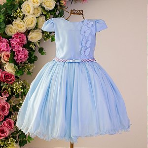 Vestido Azul Detalhe Organza 4 Ao 12