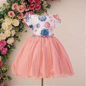 Vestido Detalhe Estampado Saia Rose 4 ao 12