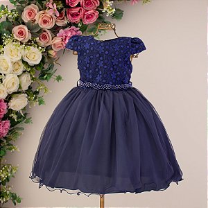 Vestido Infantil Luxo Marinho 1 ao 4