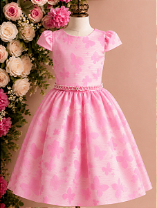 Vestido Infantil Rosa Borboleta Devorê 1 ao 4
