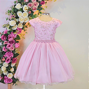 H1160R Vestido Rosa Cinto Largo 4 ao 12
