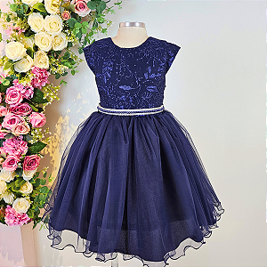 Vestido Infantil Festa Azul Marinho 4 ao 12 - H1124