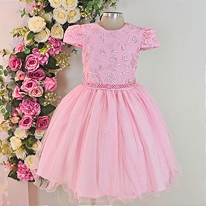 Vestido Rosa Saia Brilho - H1121