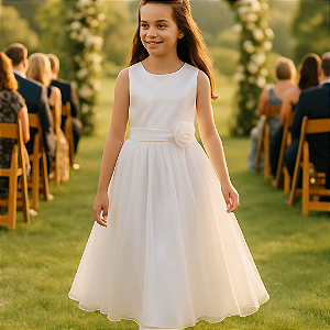 6371 Vestido Daminha Longo Branco Flor 4 ao 16