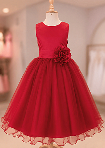 6365VM Vestido Infantil Luxo Flor Vermelho 4 ao 16