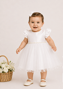 4301 Vestido Bebe Branco Batizado Luxo P ao GG