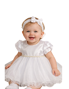 4301 Vestido Bebe Branco Batizado Luxo P ao GG