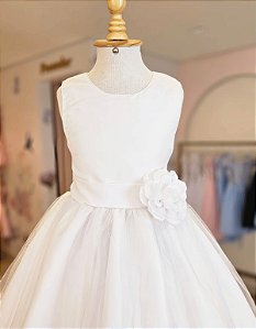 6365BR Vestido Infantil Luxo Flor Branco 4 ao 16