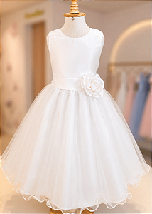 6365BR Vestido Infantil Luxo Flor Branco 4 ao 16