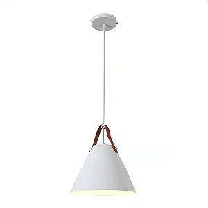 PENDENTE NITROLUX NT-005B CONE BRANCO COM COURO MARROM E27