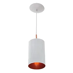 PENDENTE LUMANTI BILBOQUÊ SLING CILINDRICO BRANCO COM COBRE E-27