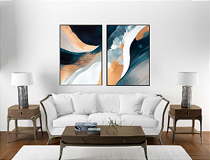 KIT 2 QUADROS DECORATIVO LINHAS E FORMAS ORGÂNICAS ABSTRATAS 70X50CM SEM VIDRO