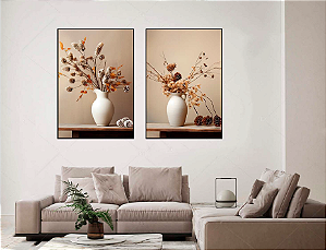 KIT 2 QUADROS DECORATIVOS PAR DE VASOS 50X70CM SEM VIDRO