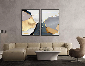 KIT 2 QUADROS DECORATIVOS LINHAS E FORMAS ORGÂNICAS ABSTRATAS 70X50CM SEM VIDRO