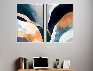 KIT 2 QUADROS DECORATIVO LINHAS E FORMAS ORGÂNICAS ABSTRATAS 70X50CM SEM VIDRO