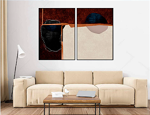 KIT 2 QUADROS DECORATIVO LINHAS E FORMAS ORGÂNICAS ABSTRATAS 70X50CM SEM VIDRO