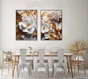 KIT 2 QUADROS DECORATIVOS FLORES 50X70CM SEM VIDRO