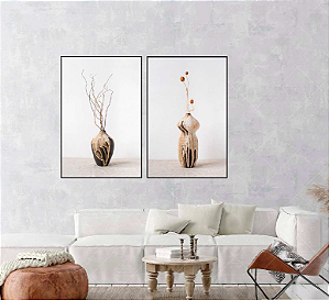 KIT 2 QUADROS DECORATIVOS PAR DE VASOS 50X70CM SEM VIDRO