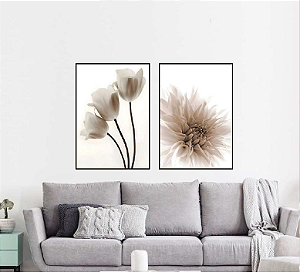 KIT 2 QUADROS DECORATIVOS FLORES 50X70CM SEM VIDRO