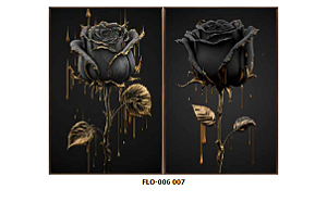 KIT 2 QUADROS DECORATIVOS FLORES PRETA 50X70CM SEM VIDRO