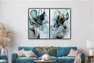 KIT 2 QUADROS DECORATIVOS FLORES VERDES 50X70CM SEM VIDRO