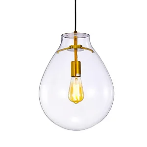PENDENTE SKYLIGHT SKY-3039TP TOMMY Ø30XH40CM DOURADO E VIDRO TRANSPARENTE E-27