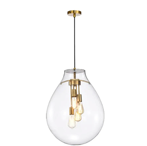PENDENTE SKYLIGHT SKY-3039TG TOMMY Ø48XH60CM DOURADO E VIDRO TRANSPARENTE E-27