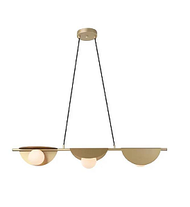 PENDENTE CHAPY 3 GLOBOS 3G-9 DE VIDRO 100CM DOURADO GLOBO LEITOSO