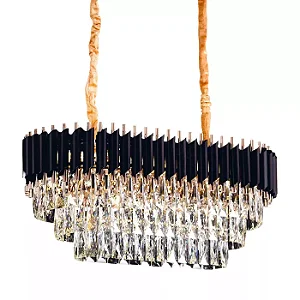 LUSTRE SINDORA DCD03912 METAL PRETO/ CRISTAL TRANSPARENTE 75X35CM E14X8 CABO 1M