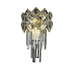 ARANDELA SINDORA DCB01005 INOX DOURADO/ CRISTAL TRANSPARENTE 37X22CM E14X2