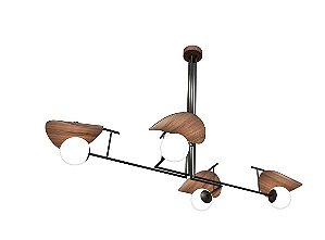 PENDENTE FOX LUSTRES MADAME 110X170X90CM MADEIRA, AÇO CARBONO E VIDRO 4XE27