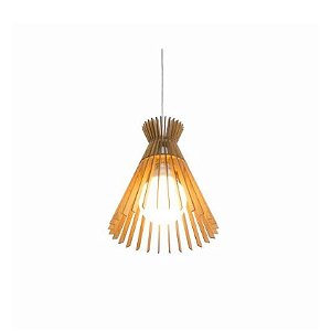 PENDENTE FOX LUSTRES 3009 RIPADA 30X27CM MADEIRA, MDF E CABO DE AÇO 1XE27