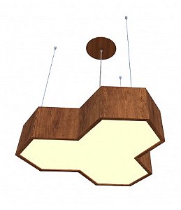 PENDENTE FOX LUSTRES 906 FACETADO 15X50X50CM MADEIRA, MDF, ACRÍLICO E CABO DE AÇO 3XE27