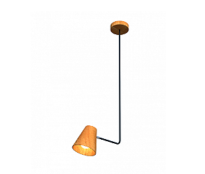 PENDENTE FOX LUSTRES 930 CÔNICO 100X60X18 LÂMINA NATURAL DE MADEIRA E AÇO DE CARBONO 1XE27