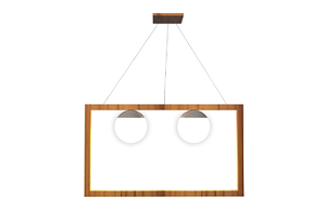 PENDENTE FOX LUSTRES 946 ORB LED 40X65X15 LÂMINA NATURAL DE MADEIRA, VIDRO CABO DE AÇO 2XE27
