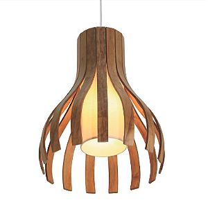 PENDENTE FOX LUSTRES A120 RÍPADA 50X34X34CM MADEIRA, MDF CABO DE AÇO E CÚPULA DE TECIDO 1XE27